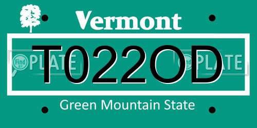 T022OD Vermont License Plate
