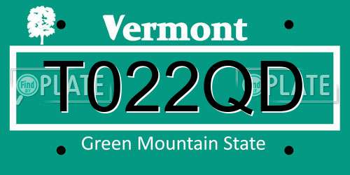 T022QD Vermont License Plate