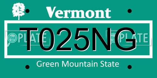 T025NG Vermont License Plate