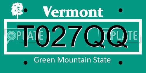T027QQ Vermont License Plate