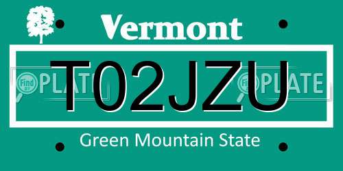 T02JZU Vermont License Plate