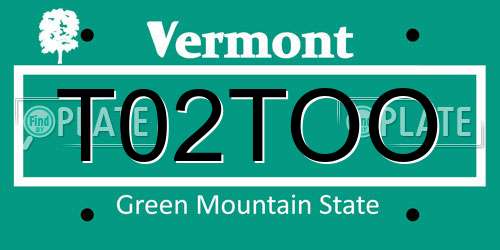 T02TOO Vermont License Plate