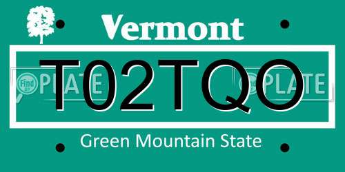 T02TQO Vermont License Plate