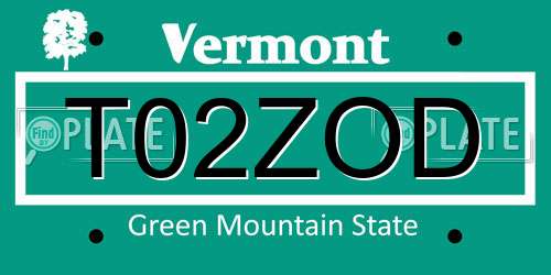 T02ZOD Vermont License Plate