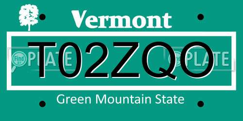 T02ZQO Vermont License Plate
