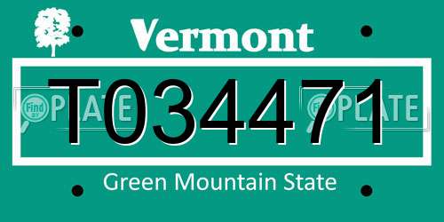 T034471 Vermont License Plate
