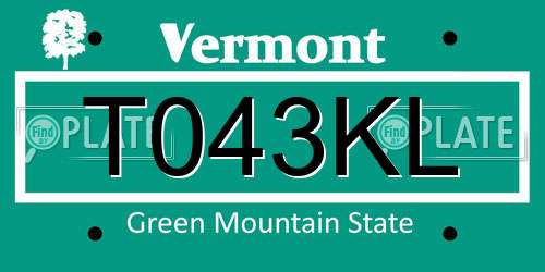 T043KL Vermont License Plate