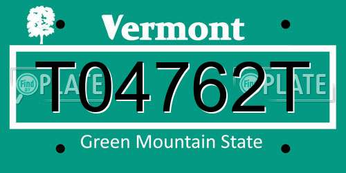 T04762T Vermont License Plate