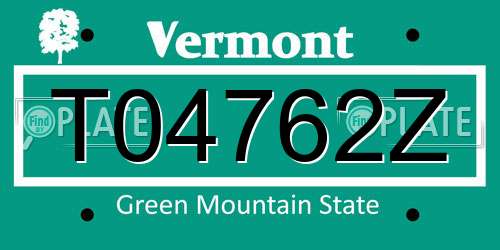 T04762Z Vermont License Plate