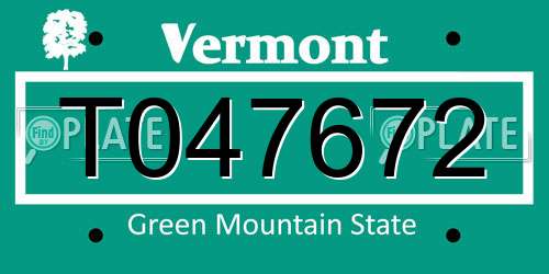 T047672 Vermont License Plate
