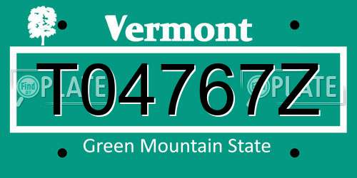 T04767Z Vermont License Plate