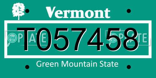 T057458 Vermont License Plate