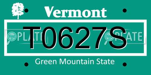 T0627S Vermont License Plate