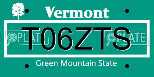 T06ZTS Vermont License Plate