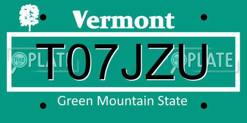T07JZU Vermont License Plate