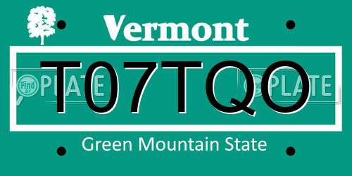 T07TQO Vermont License Plate