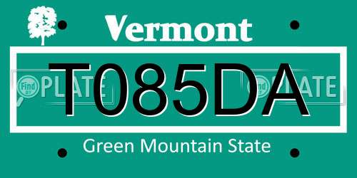 T085DA Vermont License Plate