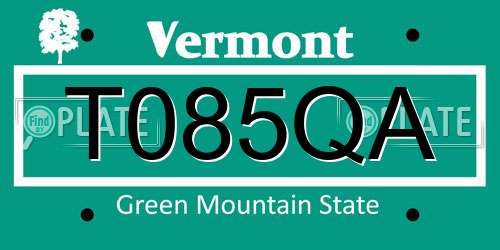 T085QA Vermont License Plate