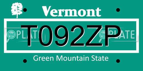 T092ZP Vermont License Plate