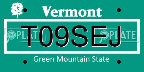 T09SEJ Vermont License Plate