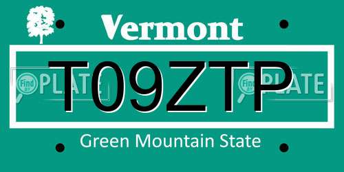 T09ZTP Vermont License Plate