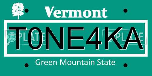 T0NE4KA Vermont License Plate