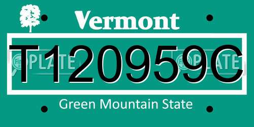T120959C Vermont License Plate