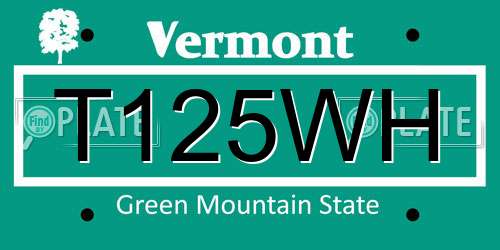 T125WH Vermont License Plate