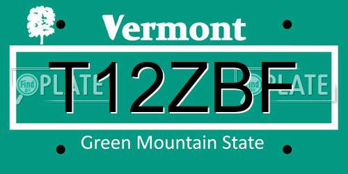 T12ZBF Vermont License Plate