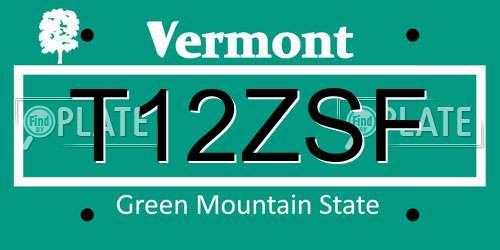 T12ZSF Vermont License Plate