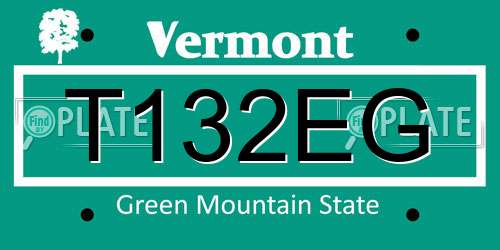 T132EG Vermont License Plate