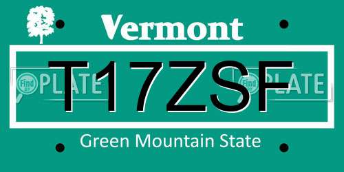 T17ZSF Vermont License Plate
