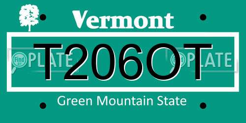 T206OT Vermont License Plate