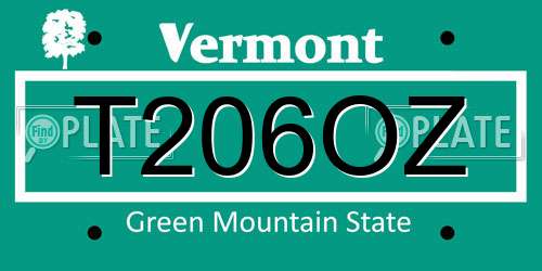 T206OZ Vermont License Plate