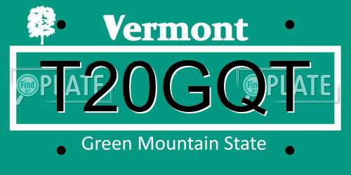 T20GQT Vermont License Plate