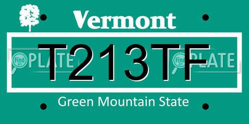 T213TF Vermont License Plate