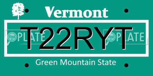 T22RYT Vermont License Plate