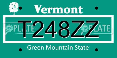 T248ZZ Vermont License Plate