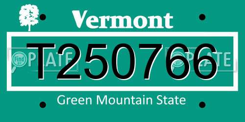 T250766 Vermont License Plate