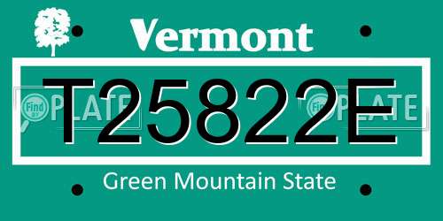 T25822E Vermont License Plate