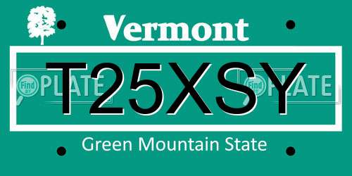 T25XSY Vermont License Plate