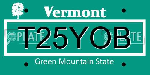 T25YOB Vermont License Plate