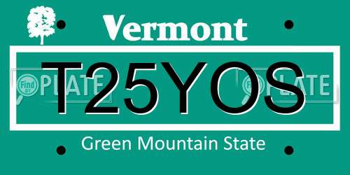 T25YOS Vermont License Plate