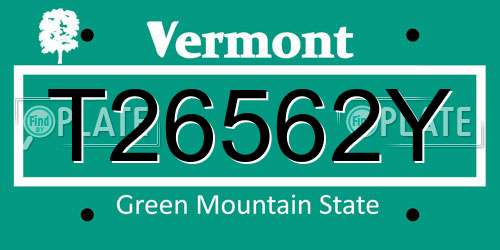T26562Y Vermont License Plate