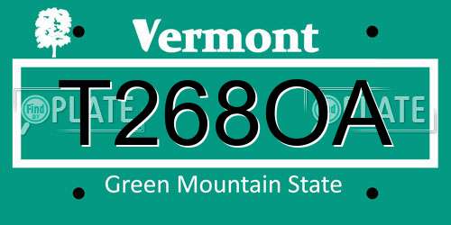 T268OA Vermont License Plate