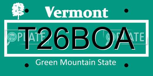 T26BOA Vermont License Plate