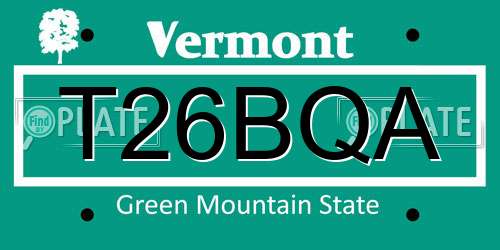 T26BQA Vermont License Plate