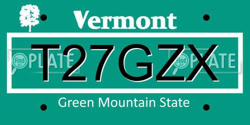 T27GZX Vermont License Plate