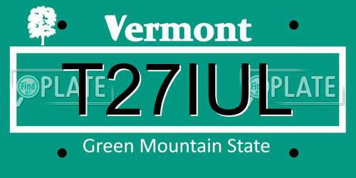 T27IUL Vermont License Plate