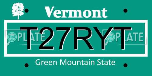 T27RYT Vermont License Plate